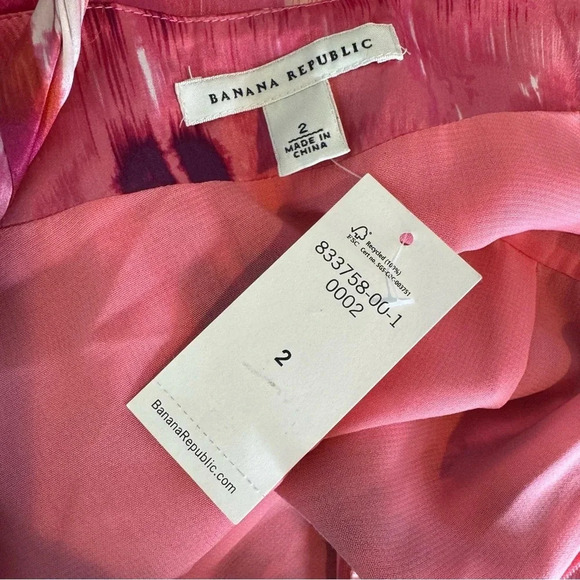 Banana Republic 100% Silk Twist Strap Pink Ikat Dress with Pockets Size 2 NWT - Picture 7 of 10